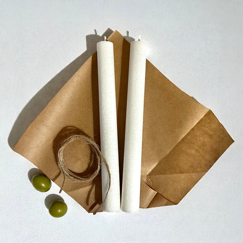 Handgjorda Olivstearinljus 2 - pack, Kristallvit - Lindas Ljus